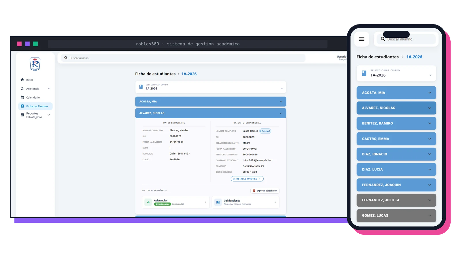 Robles 360 – ficha de alumno